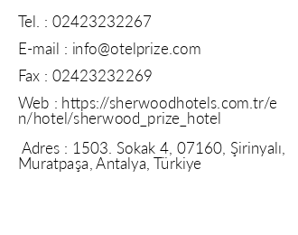 Sherwood Prize Hotel iletiim bilgileri